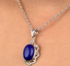 92.5 Sterling Silver Pendant Oval Designer Blue Tourmaline Gemstone Pendant