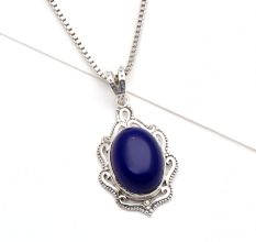 92.5 Sterling Silver Pendant Oval Designer Blue Tourmaline Gemstone Pendant