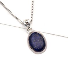 92.5 Sterling Silver Pendant Oval Lapis Lazuli Bail Gemstone Pendant