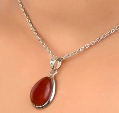 92.5 Sterling SilverÂ Pendant Round Cut Red Carnelian Handcrafted Jewelry
