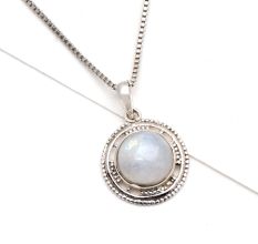 92.5 Sterling Silver Oval Moonstone Necklace Pendant