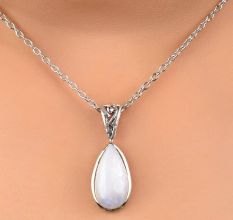 92.5 Sterling Silver Elongated Teardrop Pendant Necklace