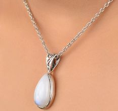 92.5 Sterling Silver Elongated Teardrop Pendant Necklace