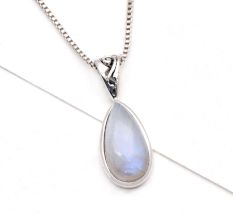 92.5 Sterling Silver Elongated Teardrop Pendant Necklace