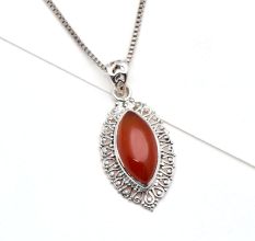 92.5 Sterling Silver Red Carnelian Pendant Marquise Delicate Wedding Gift