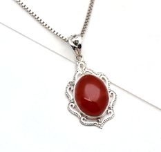 92.5 Sterling Silver Pendant Fiery Red Carnelian  Pendant