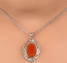 92.5 Sterling Silver Pendant Frame Studded With Red Carnelian Stone