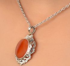 92.5 Sterling Silver Pendant Frame Studded With Red Carnelian Stone