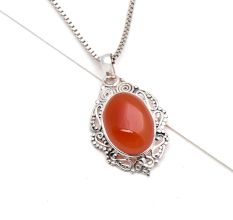 92.5 Sterling Silver Pendant Frame Studded With Red Carnelian Stone