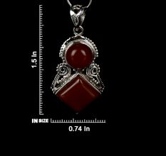 92.5 Sterling Silver Pendant Round And Square Tiered Red Carnelian Stone