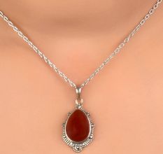 92.5 Stamped Sterling Silver Red Carnelian Teardrop Stone