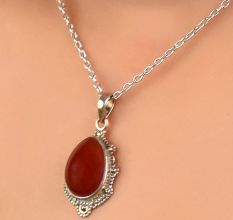 92.5 Stamped Sterling Silver Red Carnelian Teardrop Stone