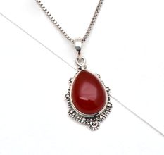 92.5 Stamped Sterling Silver Red Carnelian Teardrop Stone