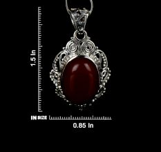 92.5 Sterling Silver Pendant Detailed Filigree Work Red Carnelian Oval Pendant
