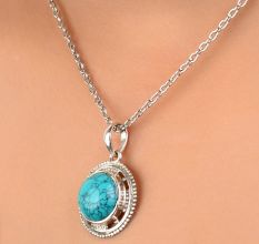 92.5 Sterling Silver Turquoise Circular Pendant