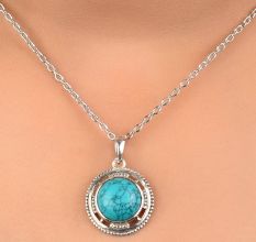 92.5 Sterling Silver Turquoise Circular Pendant