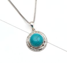 92.5 Sterling Silver Turquoise Circular Pendant