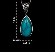 92.5 Sterling Silver Pendant Long Teardrop Shaped Blue Turquoise Gemstone Pendant