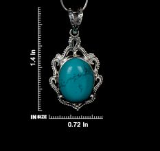 92.5 Sterling Silver Turquoise Pendant Ornate design