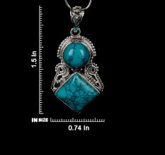 92.5 Sterling Silver Pendant Round And Square Tiered Blue Turquoise Stone