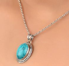 92.5 Sterling  Silver Turquoise All Season Pendant for Women