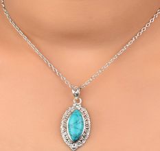 92.5 Sterling Silver Turquoise Pendant Marquise Delicate Wedding Gift