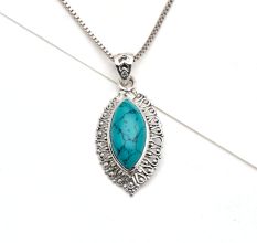 92.5 Sterling Silver Turquoise Pendant Marquise Delicate Wedding Gift