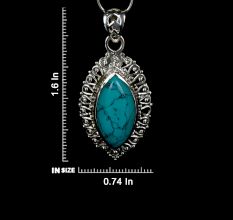 92.5 Sterling Silver Turquoise Pendant Marquise Delicate Wedding Gift