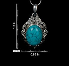92.5 Sterling Silver Turquoise Pendant Big Oval Designer Pendant Jewelry