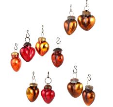 Set of 25 Handmade Golden And Red Glass Christmas Ornaments In Assorted Styles