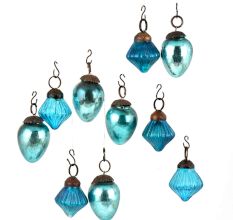 Set of 25 Handmade Glossy Blue Glass Christmas Ornaments In Assorted Styles