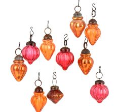 Set of 25 Handmade Orange And Pink  Glass Christmas Ornaments In Assorted Styles
