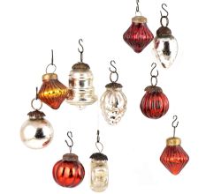 Set of 25 Handmade Silver And Rust Glass Christmas Ornaments In Assorted Styles