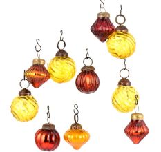 Set of 25 Handmade Rust And Yellow Glass Christmas Ornaments In Assorted Styles