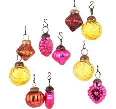 Set of 25 Handmade Pink Rust And Yellow Glass Christmas Ornaments In Assorted Styles