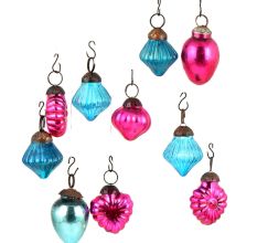 Set of 25 Handmade Pink  And Blue Glass Christmas Ornaments In Assorted Styles