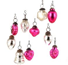 Set of 25 Handmade Pink  And Silver Glass Christmas Ornaments In Assorted Styles