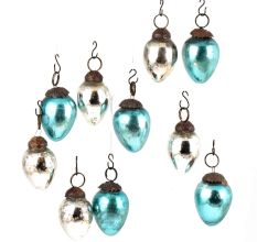 Set of 25 Handmade Blue And Silver Mini Drop Style Christmas Ornaments