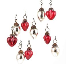 Set of 25 Handmade Red And Silver Mini Christmas Ornaments In Assorted Styles