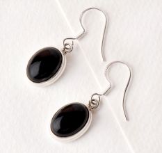 Black Onyx 92.5 Sterling Silver Earrings Cabochon Oval  Earrings