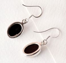 Black Onyx 92.5 Sterling Silver Earrings Cabochon Oval  Earrings
