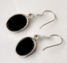 92.5 Sterling Silver Earrings Oval Black Onyx Cabochon Fashion Earrings