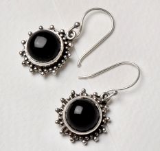 92.5 Sterling Silver Earrings Round Floral Framed Drop Earrings