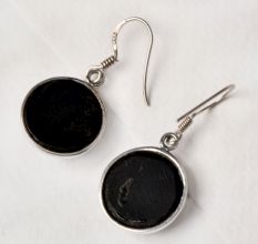 92.5 Sterling Silver Earrings Round Onyx Stone With Ring Border Drop Earrings