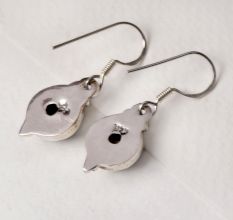 92.5 Sterling Silver Earrings Single Round Black Onyx Bezel Set Drop Earrings