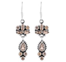 92.5 Sterling Silver Earrings Citrine Stone Flower and Leafy Style Dangler Earrings