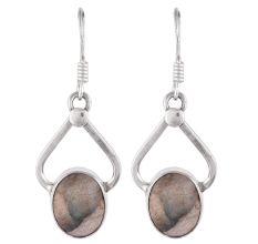 92.5 Sterling Silver Earrings Big Oval Textured Design Jasper Drop Earrings