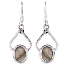 92.5 Sterling Silver Earrings Big Oval Textured Design Jasper Drop Earrings