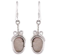 92.5 Sterling Silver Earrings Big Oval Jasper Stone Set In Rope Border Design