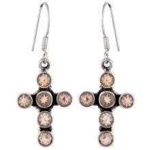 92.5 Sterling Silver Earrings Lapis Lazuli stone Bezel Set With A Cross Design On Top